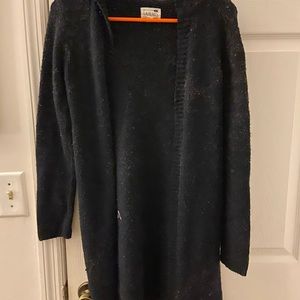 LA Hearts Long Black Hooded Open Sweater